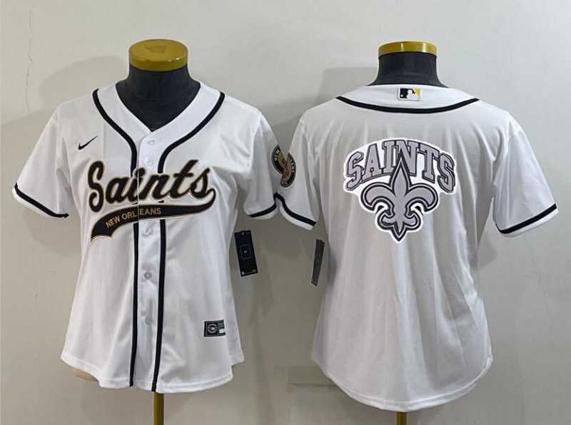 Womens New Orleans Saints White Team Big Logo With Patch Cool Base Stitched Baseball Jersey